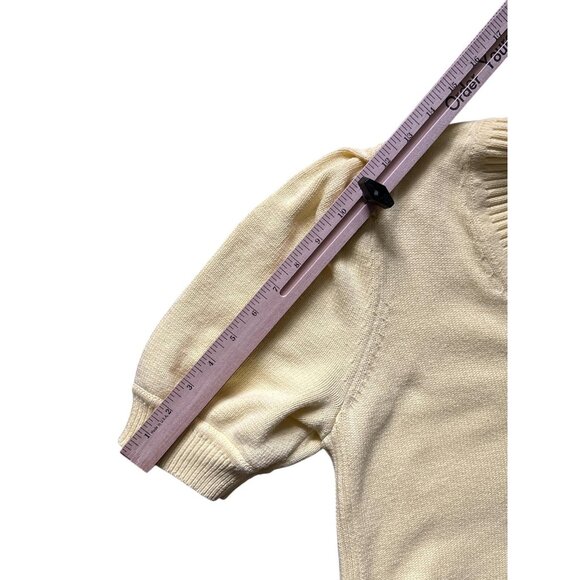 Loft Sweater Womens Large Yellow Short Sleeve V Neck Puff Sleeve Cotton - Picture 7 of 8